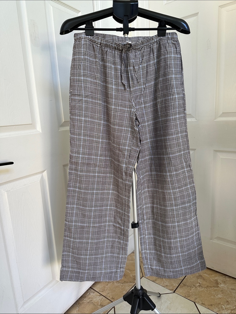 Auden Women’s Plaid Drawstring Cotton Blend Sleepwear Pants - Brown/Blue Size M